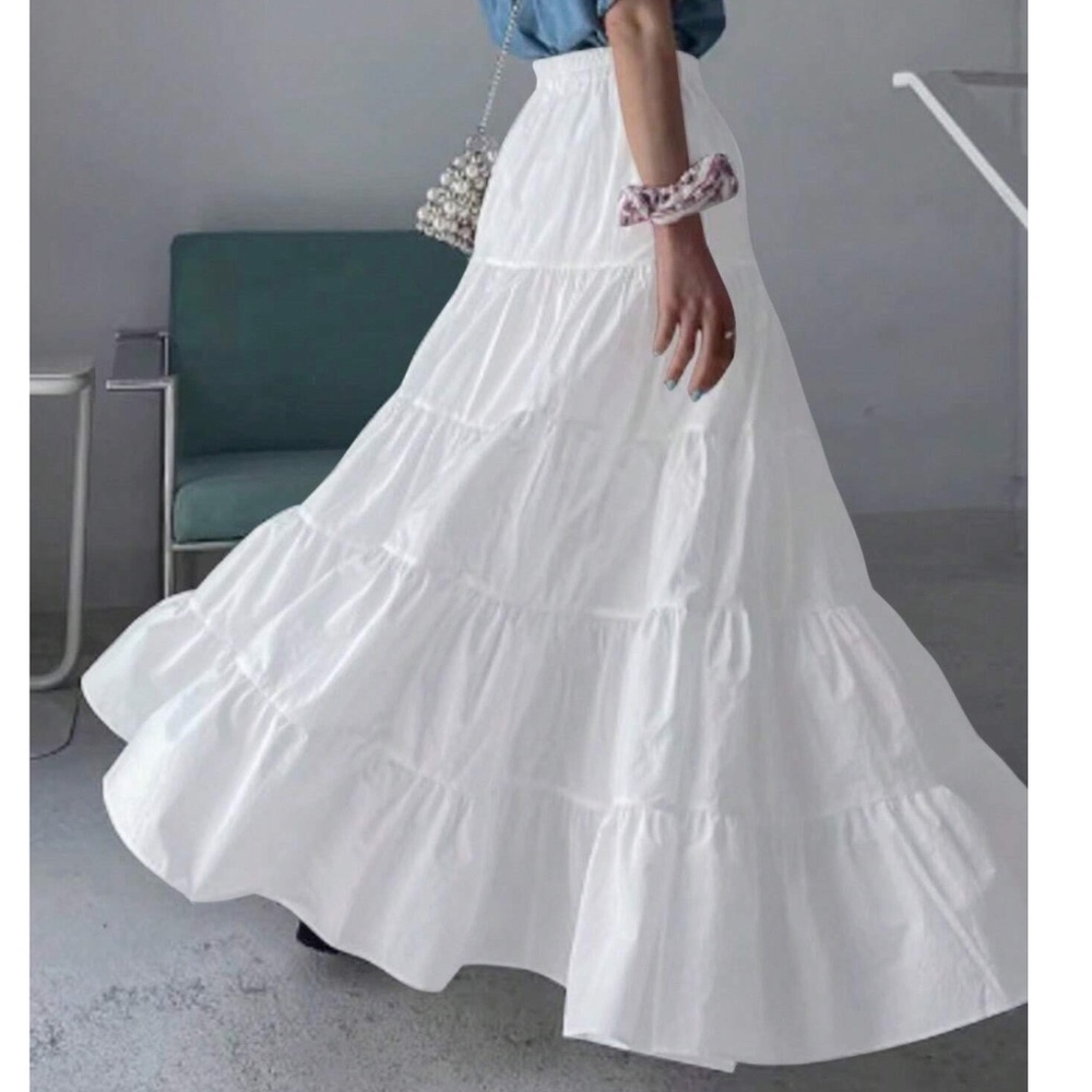 BellanBlue Elegant White Tiered Maxi Skirt